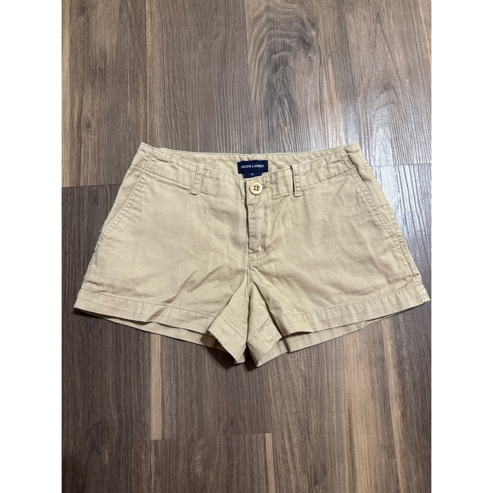 Ralph Lauren Chino Shorts Girls 10 Tan Khaki Cotton Twill Cuffed Low Rise